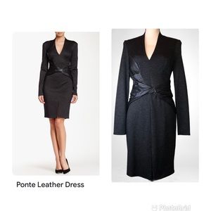 Halston Heritage Ponte Leather Dress Black Sheath